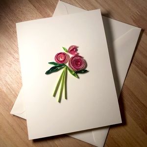 Handcrafted paper quilled roses card